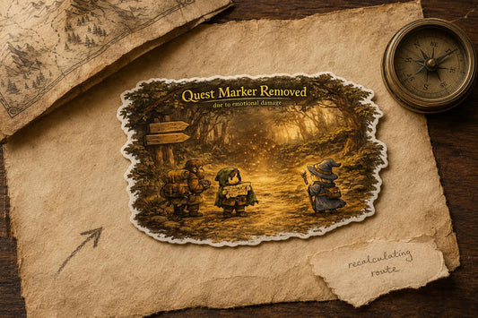 Quest Marker Removed | Cozy Fantasy ADHD Sticker | Emotional Damage RPG Decal