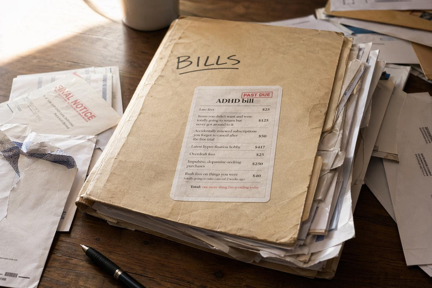 ADHD Bill Receipt Sticker | Neurodivergent Humor Vinyl Decal