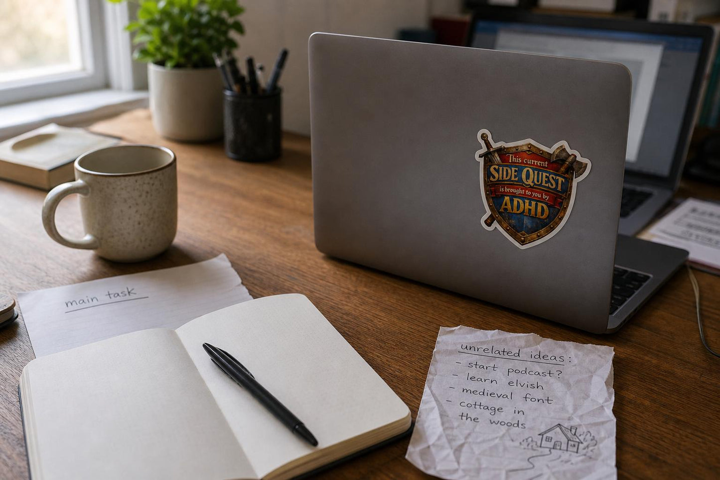 This Side Quest Is Brought to You by ADHD Sticker | Neurodivergent RPG Humor Vinyl Decal