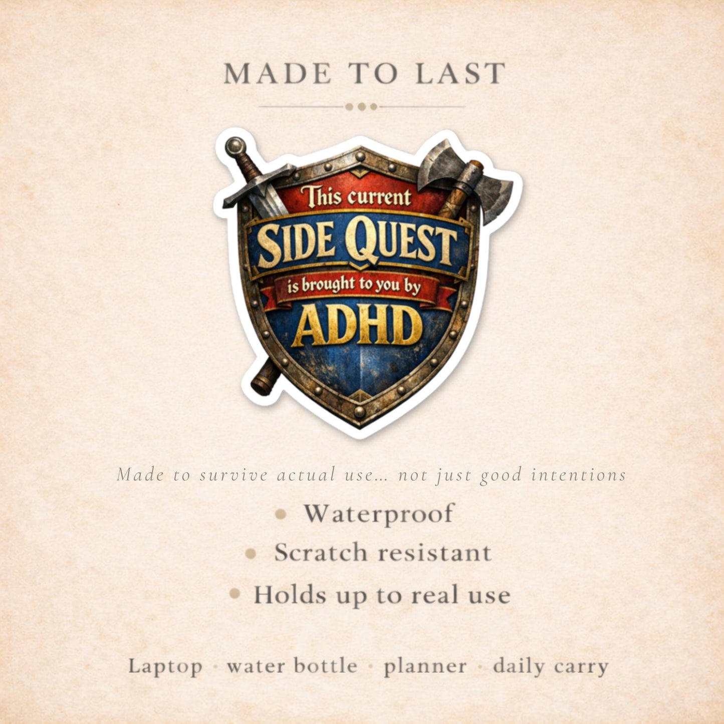 This Side Quest Is Brought to You by ADHD Sticker | Neurodivergent RPG Humor Vinyl Decal