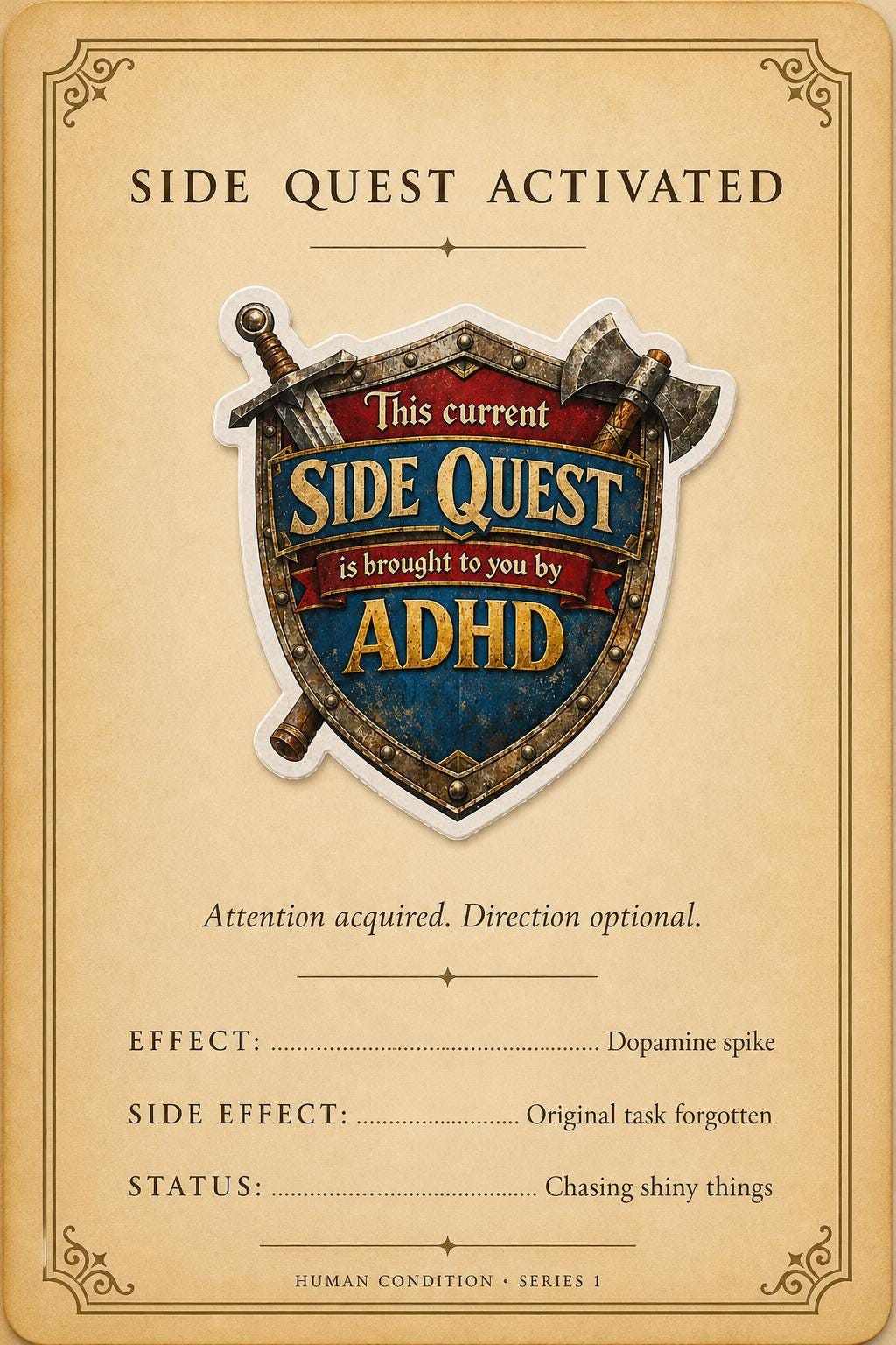 This Side Quest Is Brought to You by ADHD Sticker | Neurodivergent RPG Humor Vinyl Decal