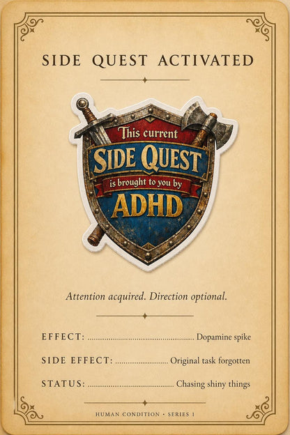This Side Quest Is Brought to You by ADHD Sticker | Neurodivergent RPG Humor Vinyl Decal
