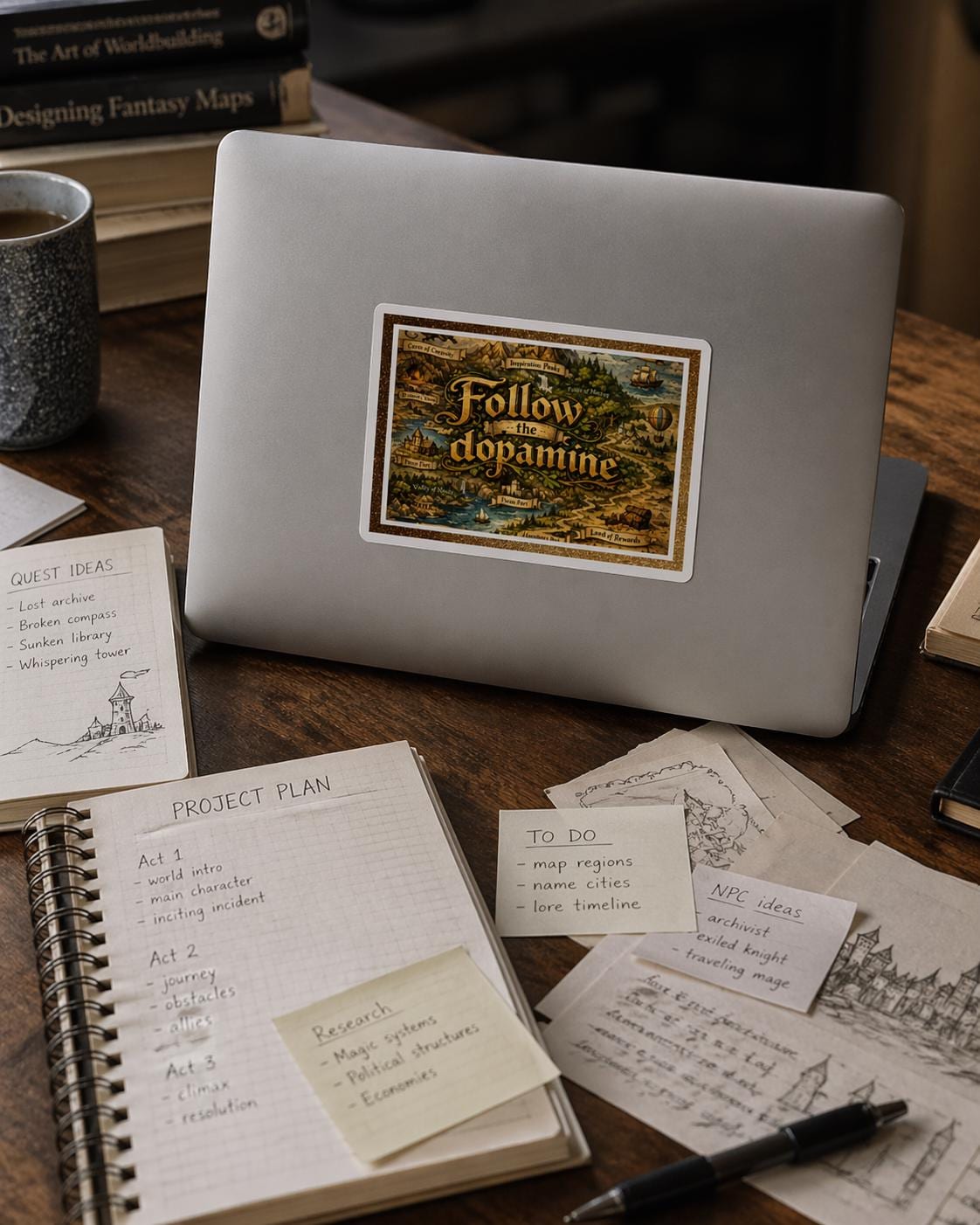 Follow the Dopamine Sticker | ADHD Side Quest Fantasy Map Vinyl Decal