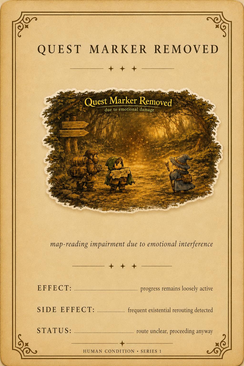 Quest Marker Removed | Cozy Fantasy ADHD Sticker | Emotional Damage RPG Decal