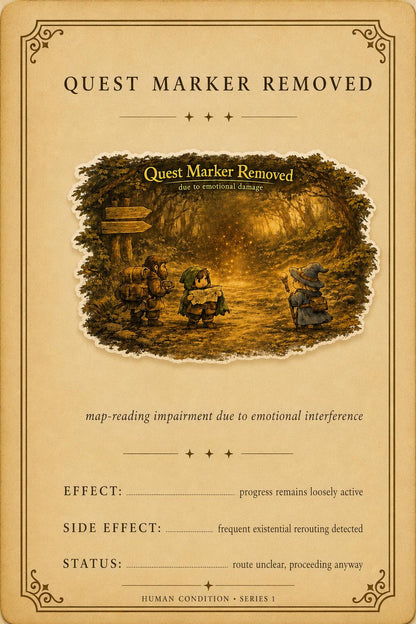 Quest Marker Removed | Cozy Fantasy ADHD Sticker | Emotional Damage RPG Decal